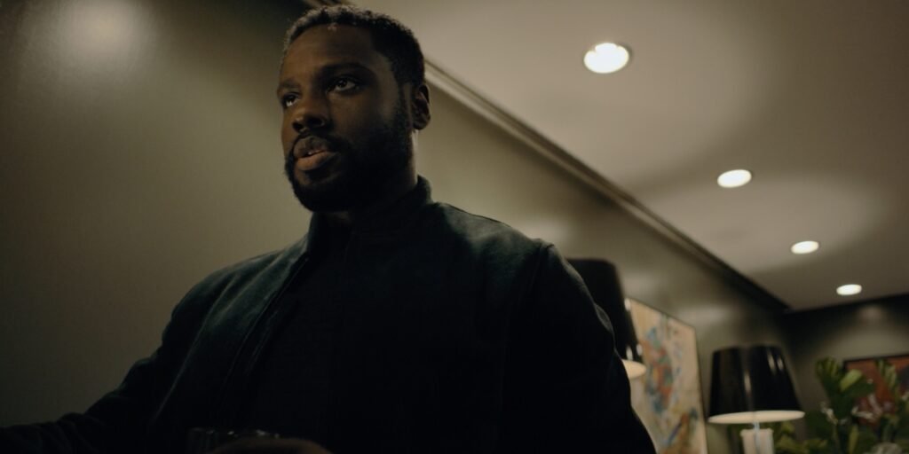 Dayo Okeniyi as Leighton Vance wearing a black coat in Dark Matter Episode 3 | Agents of Fandom