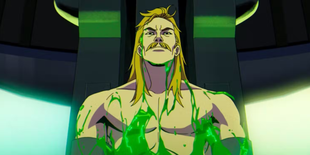 A man being reborn as one of Bastion's Prime Sentinels as he is lifted from a vat of green ooze in X-men '97 | Agents of Fandom
