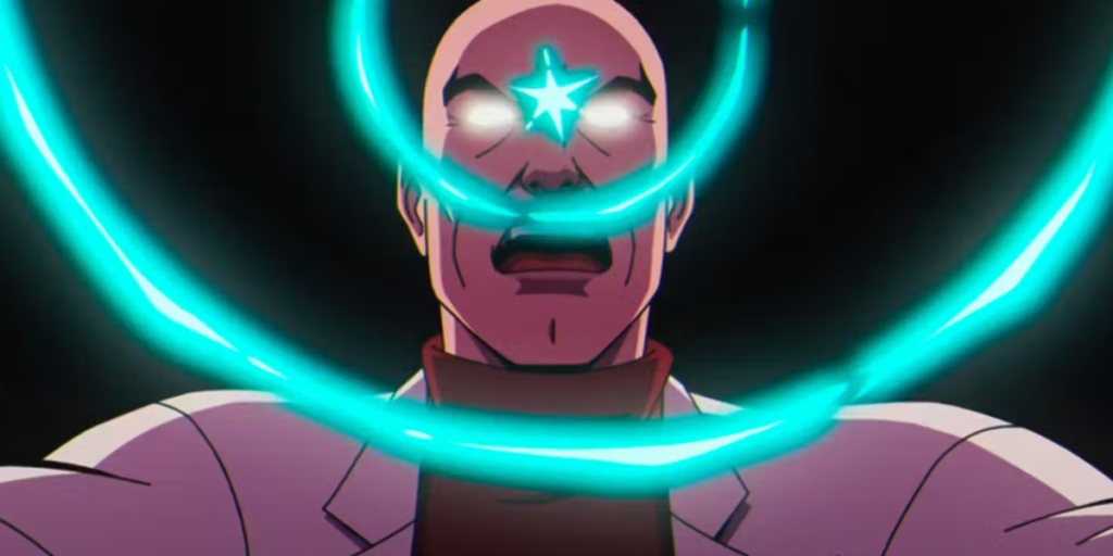 An image of Professor X releasing a massive psychic blast with his eyes beaming with power in X-Men '97 | Agents of Fandom