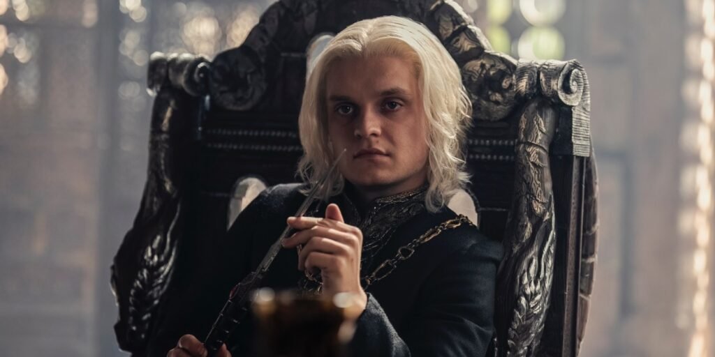 King Aegon sitting in a chair in the small council meeting in House of the Dragon Season 2 | Agents of Fandom