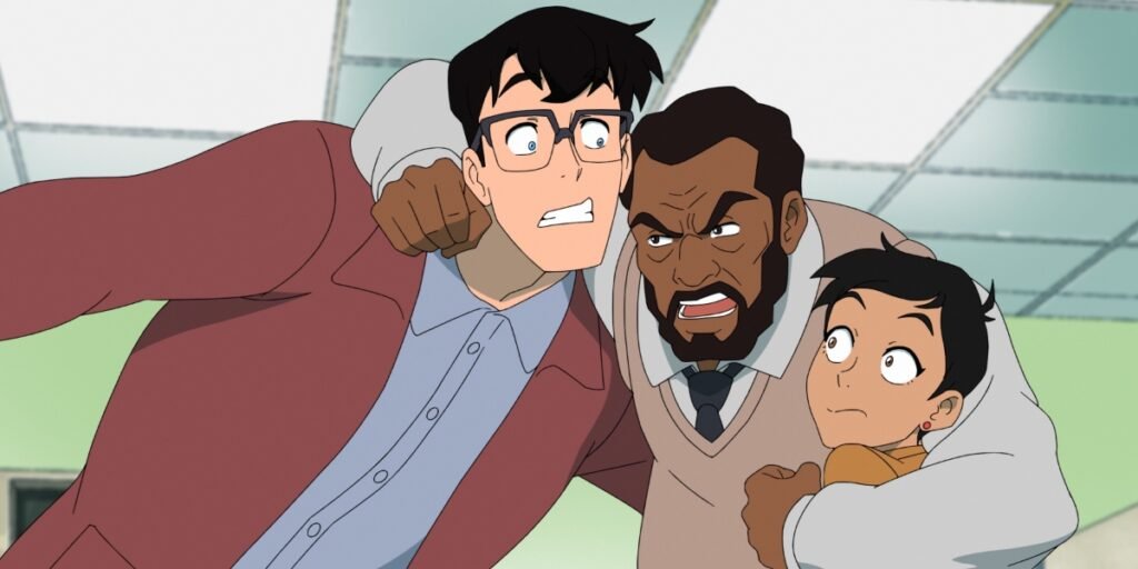 Perry White squeezes Clark and Lois while demanding they cover a story in My Adventures With Superman Season 2 Episode 5 | Agents of Fandom