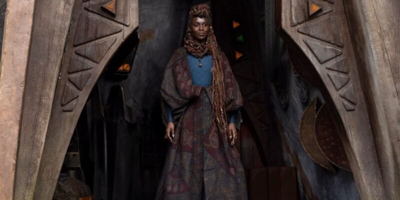 Jodie Turner-Smith as Mother Aniseya standing in a doorway in The Acolyte Episode 3 | Agents of Fandom