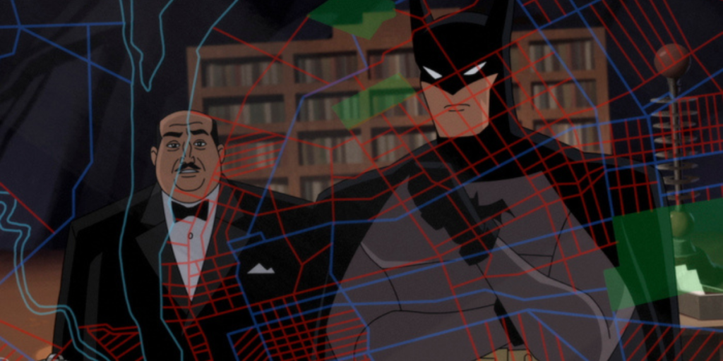 Batman and Alfred ponder a new case in front of a map of Gotham in Batman: Caped Crusader | Agents of Fandom