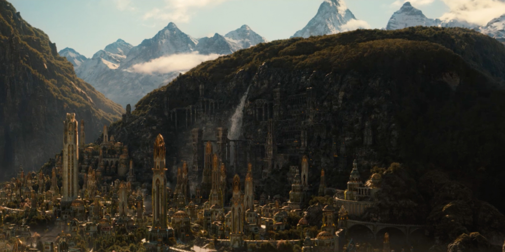 A wide shot of the city of Eregion from The Lord of the Rings: The Rings of Power Season 2 | Agents of Fandom.