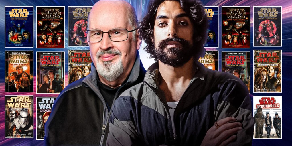 Timothy Zahn and Eman Esfandi with Star Wars novels lining the background of the custom image | Agents of Fandom