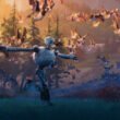 Roz (Lupita Nyong'o) running through the forest with her arms out as a gaggle of geese fly through the air in The Wild Robot | Agents of Fandom