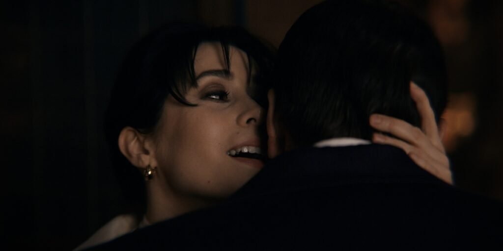 Cristin Milioti as Sofia Falcone hugging Oz Cobb and whispering in his ear in The Penguin Episode 2 | Agents of Fandom