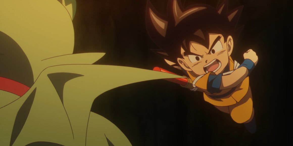 Goku (Masako Nozawa) about to land a punch on a green creature in Dragon Ball Daima Episode 3 | Agents of Fandom