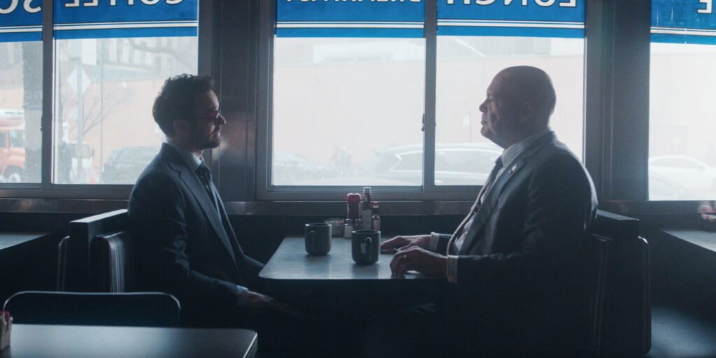 Matt Murdock and WIlson Fisk sitting in a diner in Daredevi: Born Again | Agents of Fandom