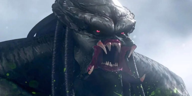 A Yautja with green blood opening it's mouth in Predator: Killer of Killers | Agents of Fandom