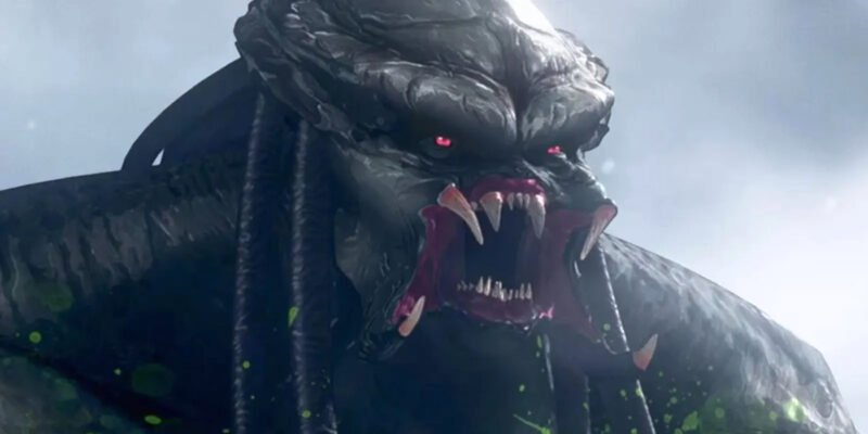 A Yautja with green blood opening it's mouth in Predator: Killer of Killers | Agents of Fandom