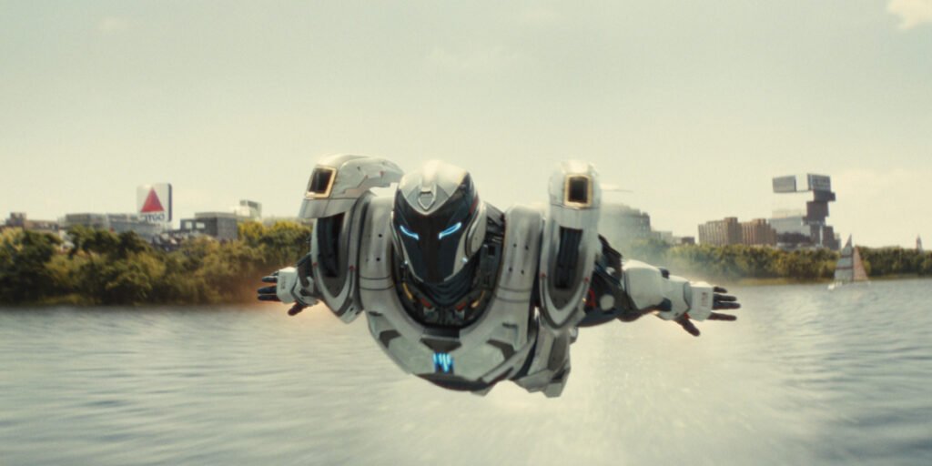 Riri Williams flying out of MIT in her suit in Ironheart | Agents of Fandom