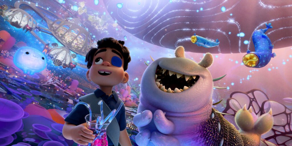 Elio and Glordon looking up into a new world in awe as other creatures float around | Agents of Fandom