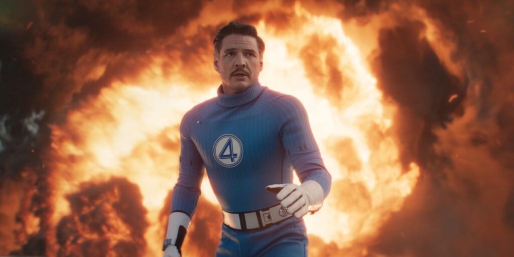 Pedro Pascal's Reed Richards in front of an explosion in The Fantastic Four: First Steps | Agents of Fandom