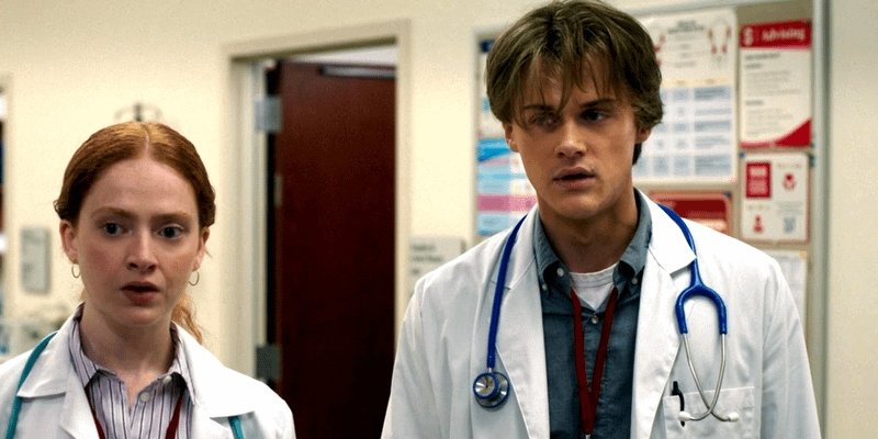 Agnes and Conrad stand together in lab coats in The Summer I Turned Pretty Season 3 Episode 2 | Agents of Fandom
