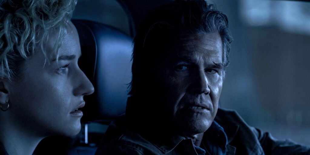 Julia Garner and Josh Brolin in a car at night in Weapons | Agents of Fandom