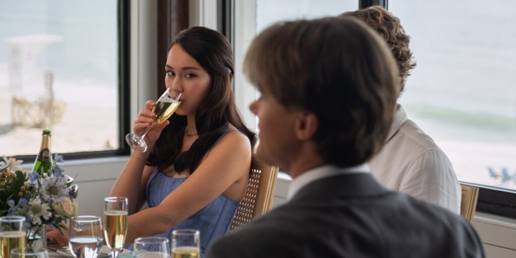 Belly takes a sip of champagne and catches a brief look at Conrad in The Summer I Turned Pretty Season 3 Episode 3 | Agents of Fandom 