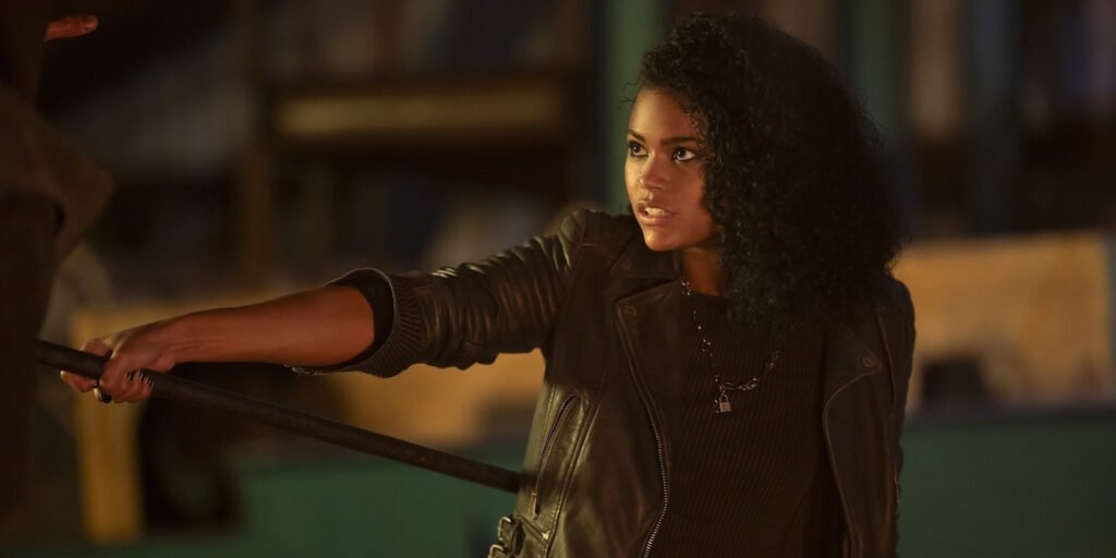 Tamara Smart poses with a spear as Thalia Grace in Percy Jackson and the Olympians Season 2 | Agents of Fandom