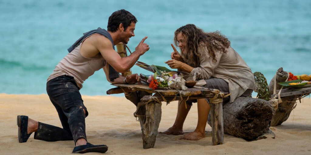 Bradley Preston (Dylan O'Brien) and Linda Liddle (Rachel McAdams) having a makeshift dinner on the beach in Send Help | Agents of Fandom