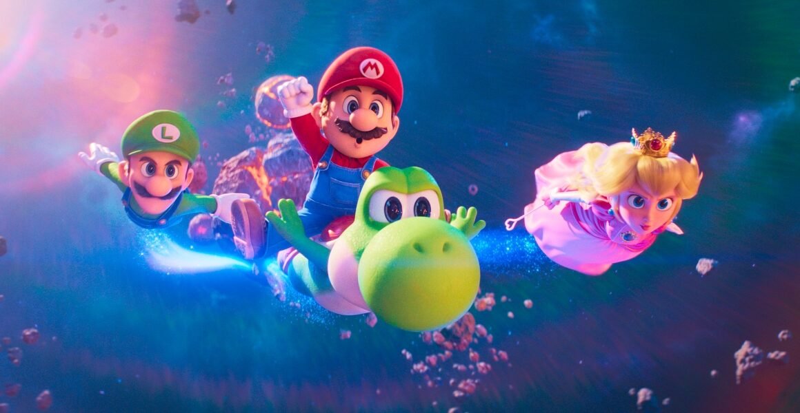 Luigi, Mario, Yoshi, and Peach flying through space in 2026's The Super Mario Galaxy Movie | Agents of Fandom