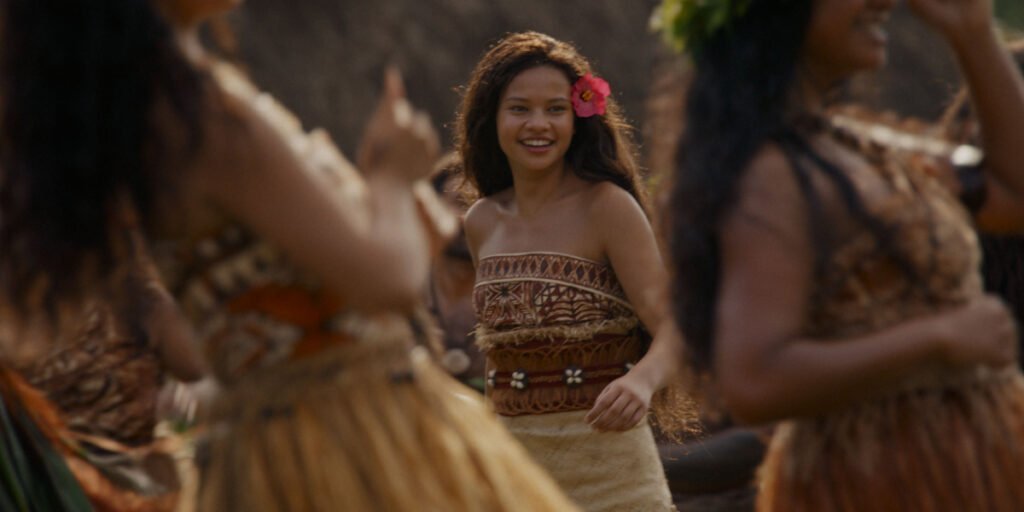 Catherine Laga’aia dancing in a scene from Moana | Agents of Fandom
